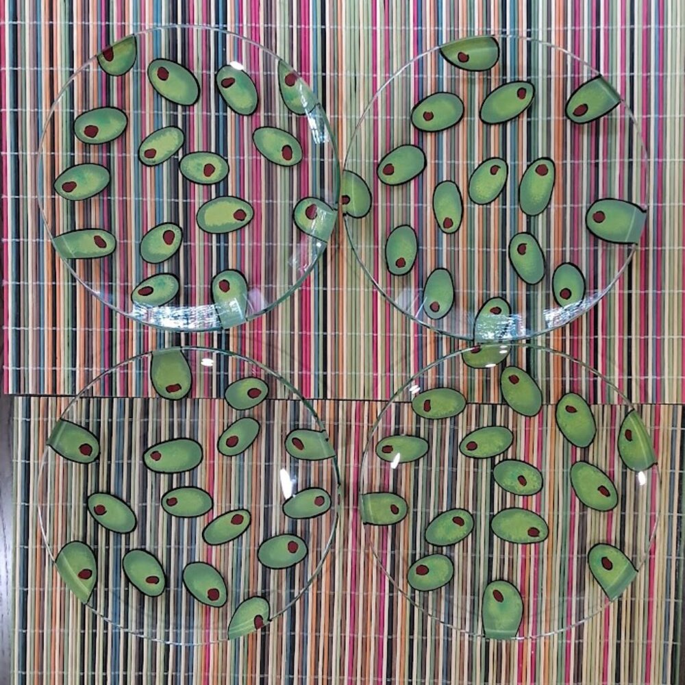 Set of 4/LOLITA Glass Hand painted Plate 8” - Olives